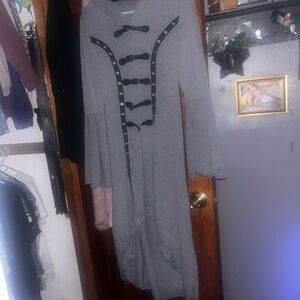 Goth Gray Hooded Coat with Black Accents dress